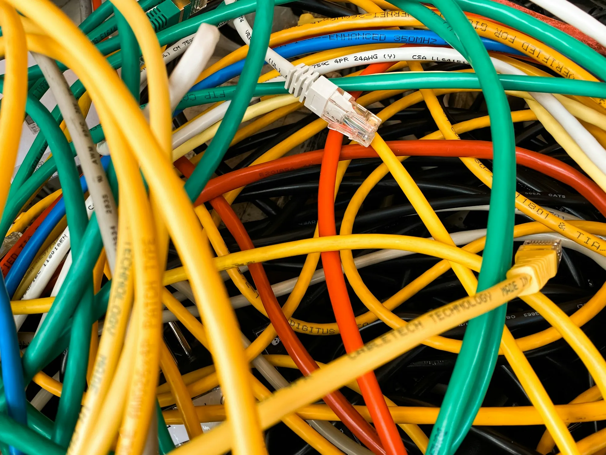 Coloured cable conductors ready for termination