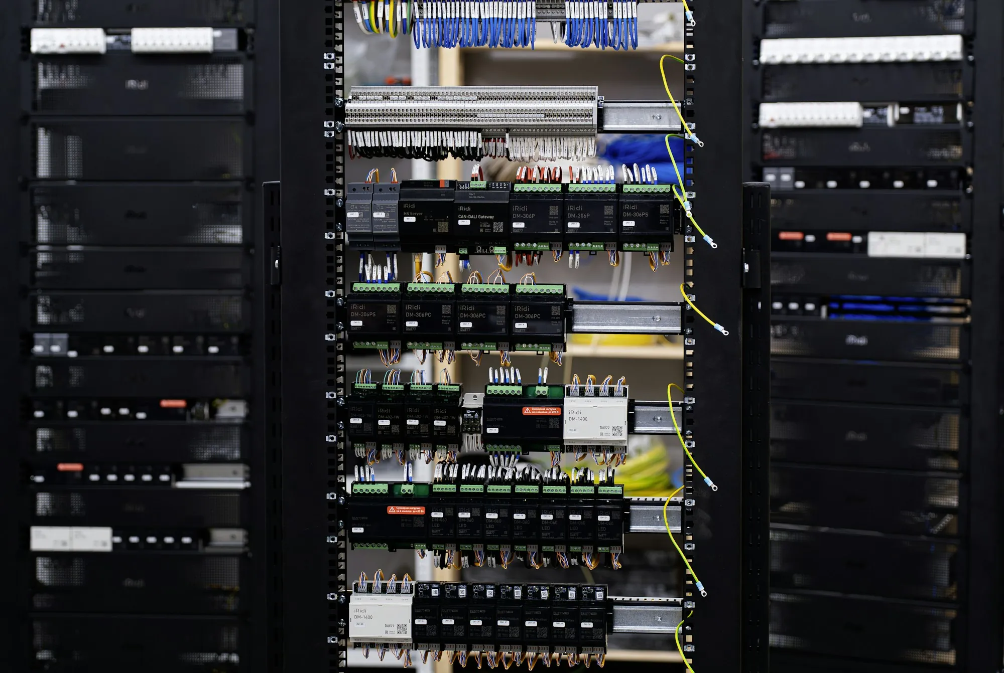 Electrical panel with circuit breakers and wiring