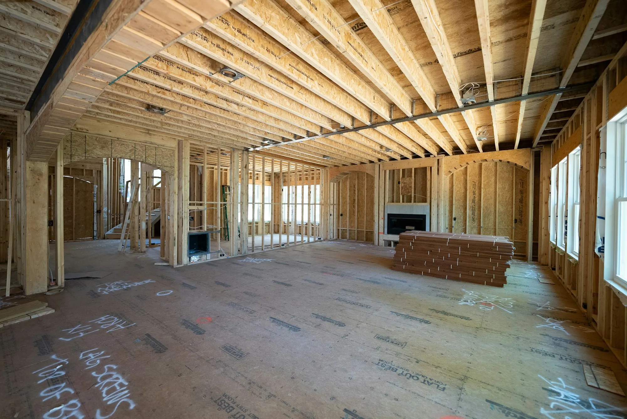 Room under construction with exposed wood framing